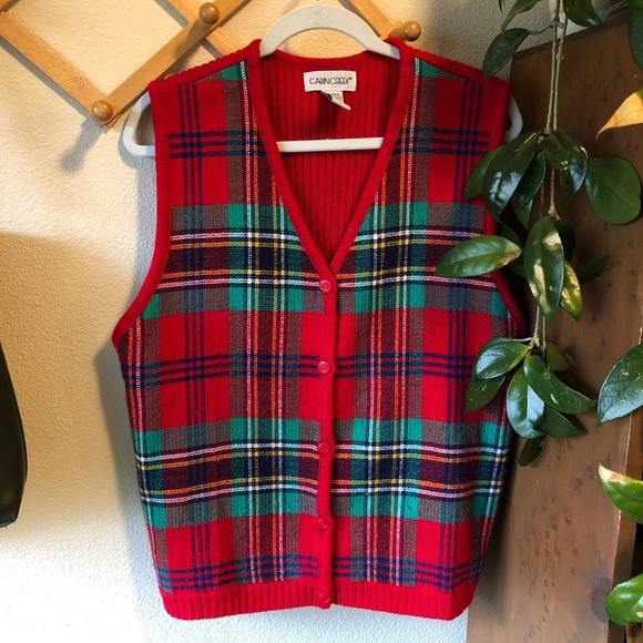 Vintage | Sweaters | Vtg Cabin Creek Red Green Plaid Sweater Vest | Poshmark